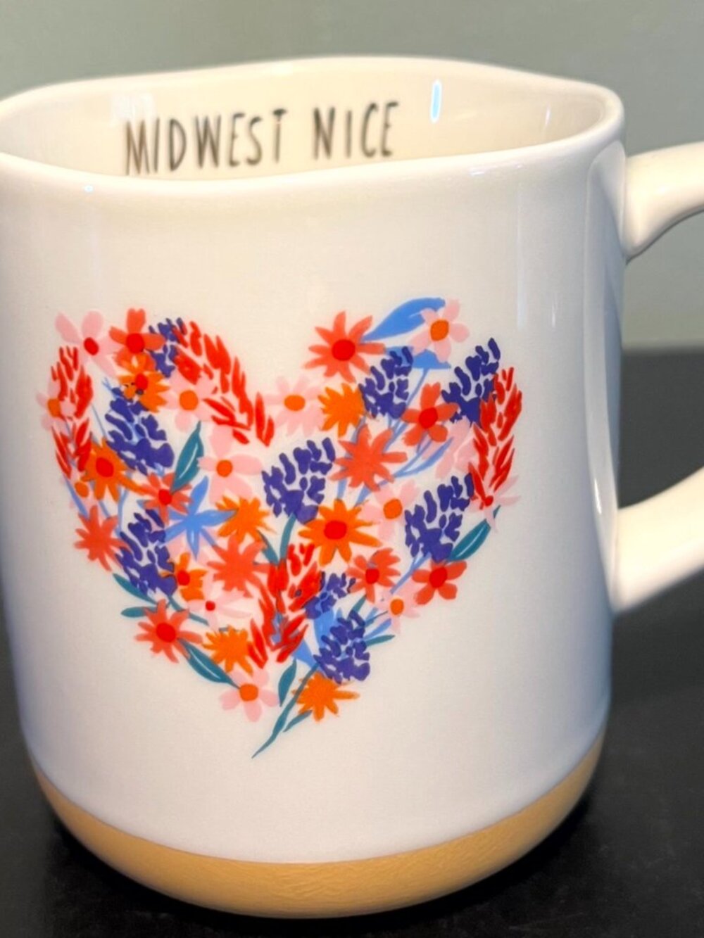 Opalhouse Bohemian Midwest Nice Stoneware Floral Heart Mug 16oz Unglazed Base